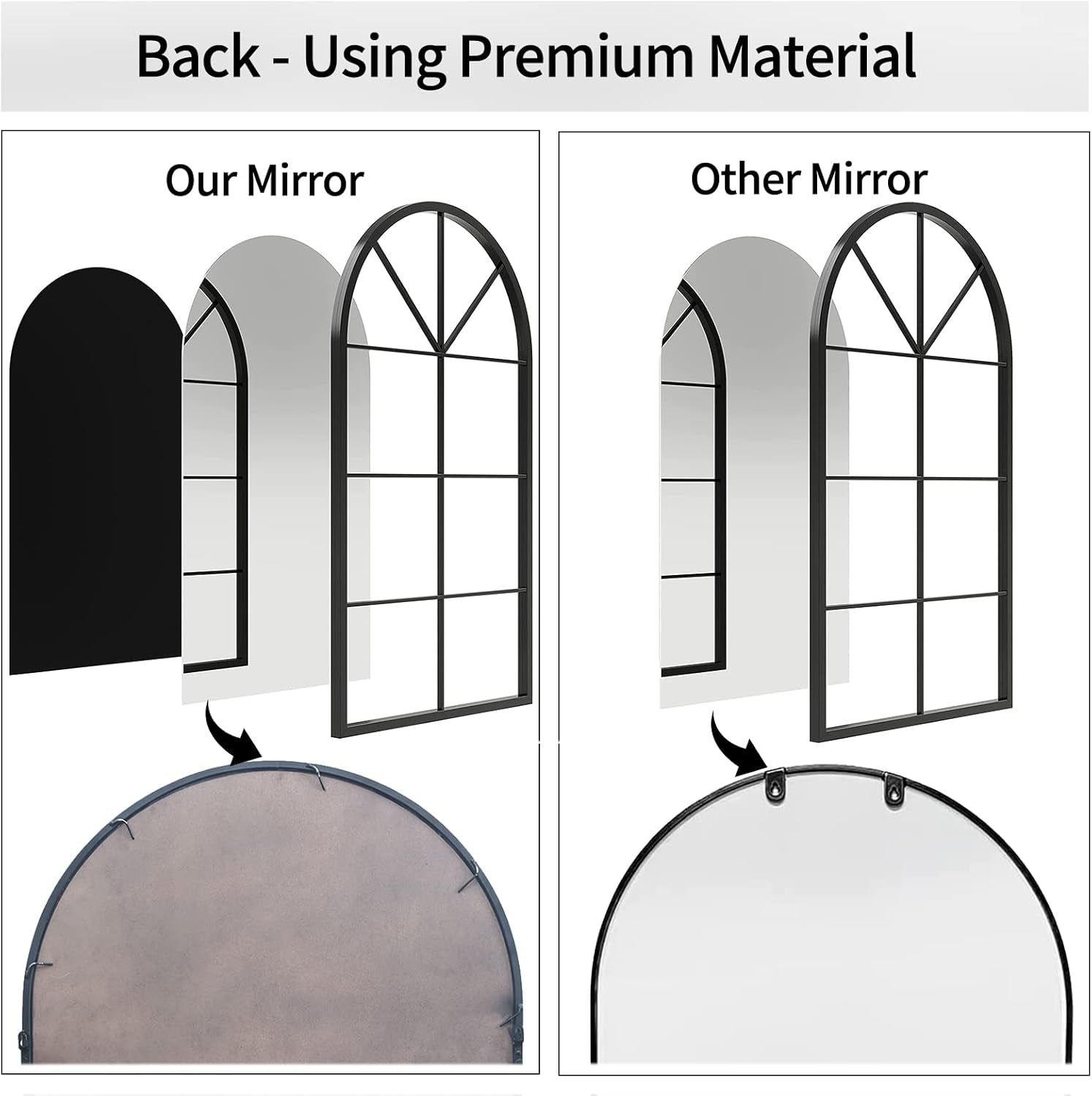 Arched Window Mirror, 41.3"X24" Grid Arch Mirror, Black Metal Windowpane Mirrors for Living Room Fireplace Entryway Bedroom Hallway Home Decor