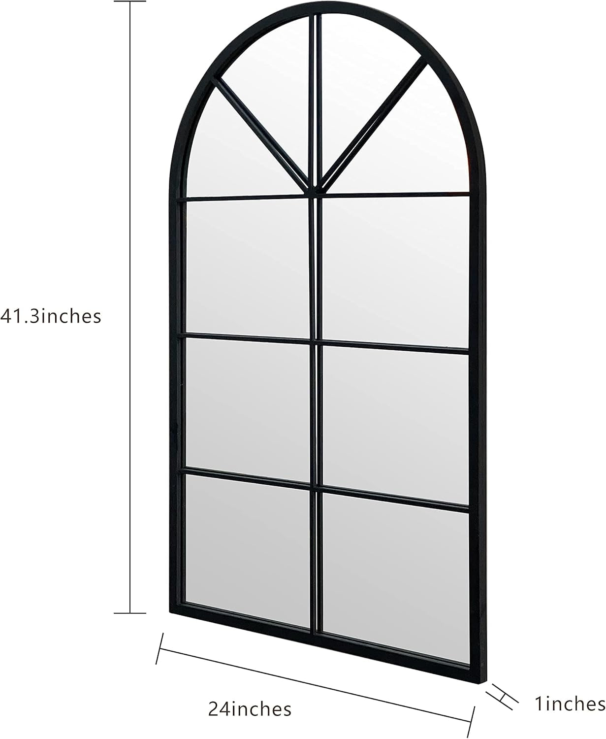 Arched Window Mirror, 41.3"X24" Grid Arch Mirror, Black Metal Windowpane Mirrors for Living Room Fireplace Entryway Bedroom Hallway Home Decor