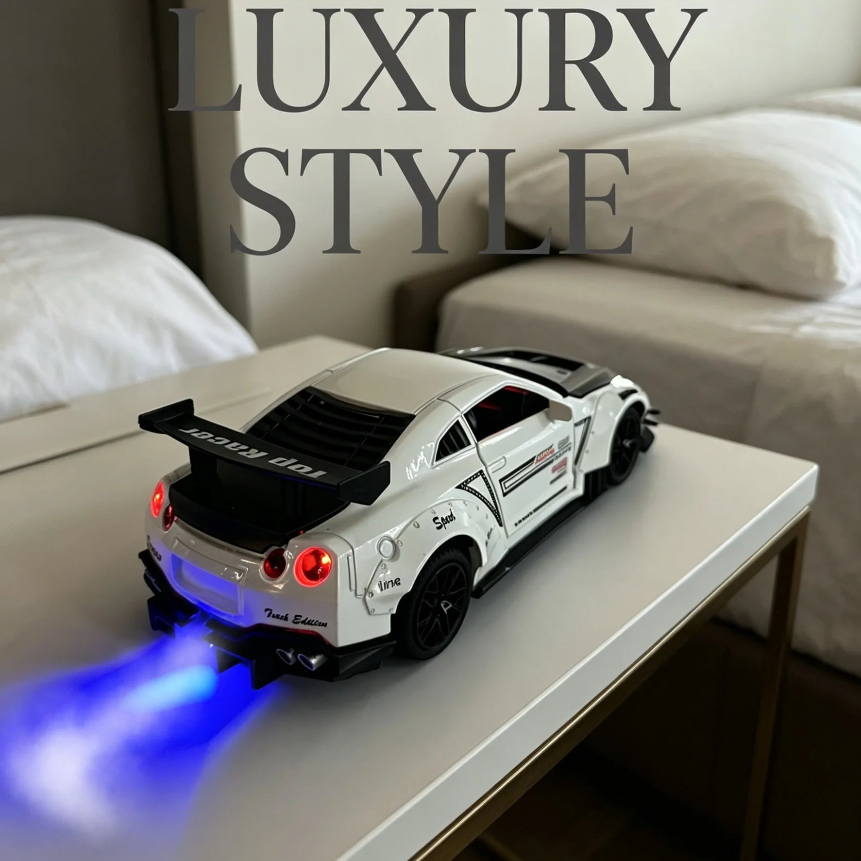 Creative Supercar Shaped Alarm Clock 3 Adjustable Modes, Engine Sound Spray Light, Fashion Gift for Men Car Lovers.