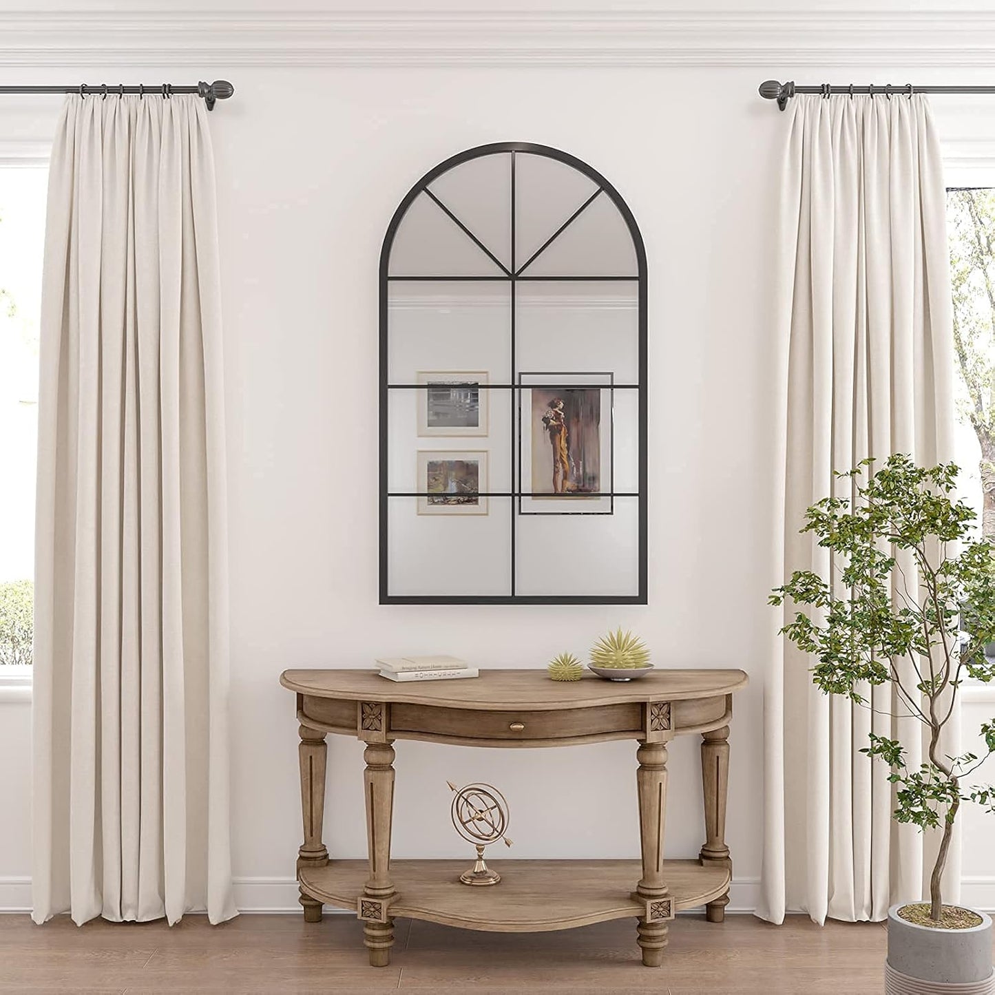 Arched Window Mirror, 41.3"X24" Grid Arch Mirror, Black Metal Windowpane Mirrors for Living Room Fireplace Entryway Bedroom Hallway Home Decor