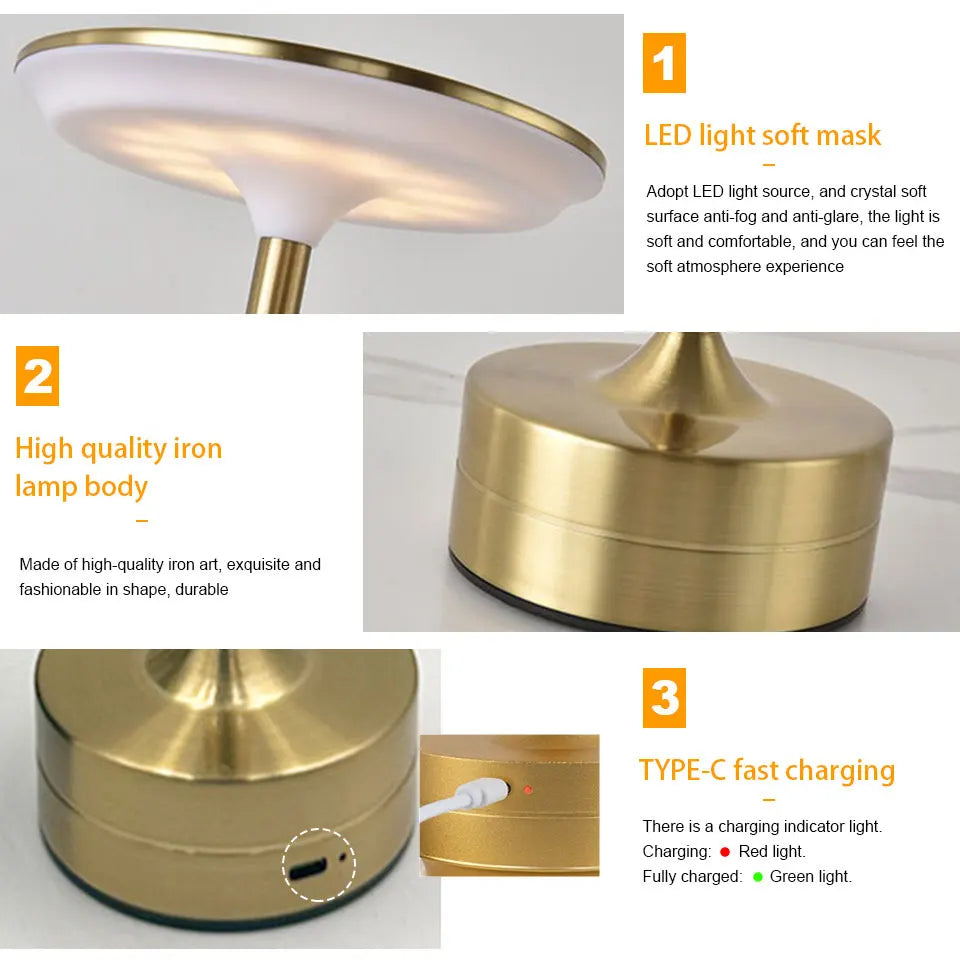 LED Touch Sensor Table Lamp – USB Rechargeable, Portable Wireless Night Light for Bedroom, Reading, Restaurant, Hotel, and Bar